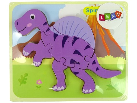Drewniane Puzzle Dinozaur Corythosaurus Różowy Spinosaurus Fioletowy Drewniane Puzzle Dinozaur Corythosaurus Różowy Spinosaurus Fioletowy