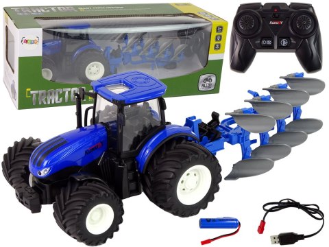 Traktor Zdalnie Sterowany 1:24 Pług Metalowy Niebieski Traktor Zdalnie Sterowany 1:24 Pług Metalowy Niebieski