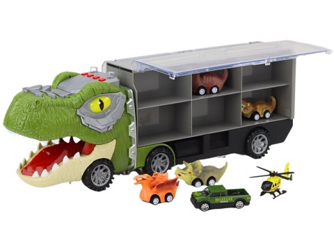 Ciężarówka Dinozaur Transport Resoraków 6szt Światła Dźwięki Zielony Ciężarówka Dinozaur Transport Resoraków 6szt Światła Dźwięki Zielony