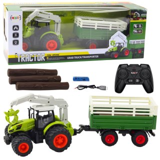 Traktor Rolniczy Z Przyczepą I Chwytakiem Zdalnie Sterowany RC 2.4G
