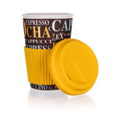 KUBEK CERAMICZNY 400ml Z POKRYWĄ SILIKONOWĄ BANQUET GO coffee KUBEK CERAMICZNY 400ml Z POKRYWĄ SILIKONOWĄ BANQUET GO coffee