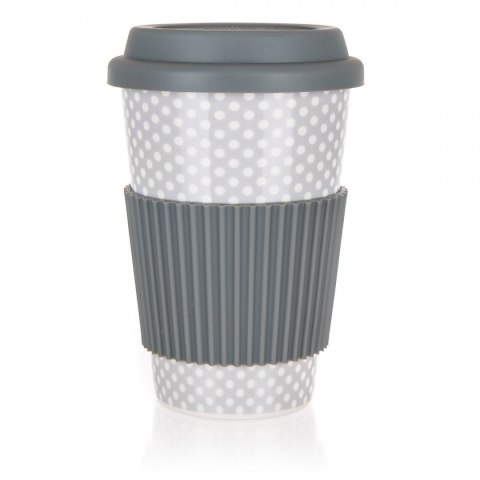 KUBEK CERAMICZNY 400ml Z POKRYWĄ SILIKONOWĄ BANQUET GO szary KUBEK CERAMICZNY 400ml Z POKRYWĄ SILIKONOWĄ BANQUET GO szary
