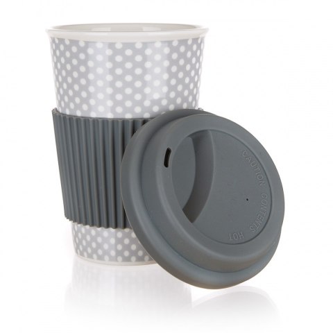 KUBEK CERAMICZNY 400ml Z POKRYWĄ SILIKONOWĄ BANQUET GO szary KUBEK CERAMICZNY 400ml Z POKRYWĄ SILIKONOWĄ BANQUET GO szary