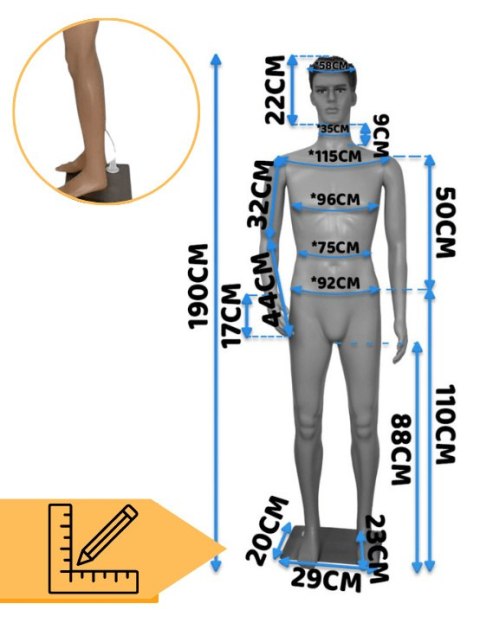 Manekin m臋ski 190 cm pe艂nopostaciowy realistyczny lekki demontowalny Manekin m臋ski 190 cm pe艂nopostaciowy realistyczny lekki demontowalny