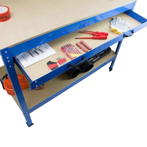 Solidny Stół Warsztatowy z Szufladą Haki Uchwyty 100 kg 115x55 cm Duży blat Solidny Stół Warsztatowy z Szufladą Haki Uchwyty 100 kg 115x55 cm Duży blat