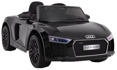 Audi R8 Spyder na akumulator Lakier Czarny + Pilot + EVA + Wolny Start + Radio MP3 + LED Audi R8 Spyder na akumulator Lakier Czarny + Pilot + EVA + Wolny Start + Radio MP3 + LED