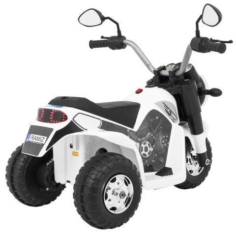 Motorek MiniBike na akumulator dla dzieci Biały + Dźwięki + Światła LED + Ekoskóra Motorek MiniBike na akumulator dla dzieci Biały + Dźwięki + Światła LED + Ekoskóra