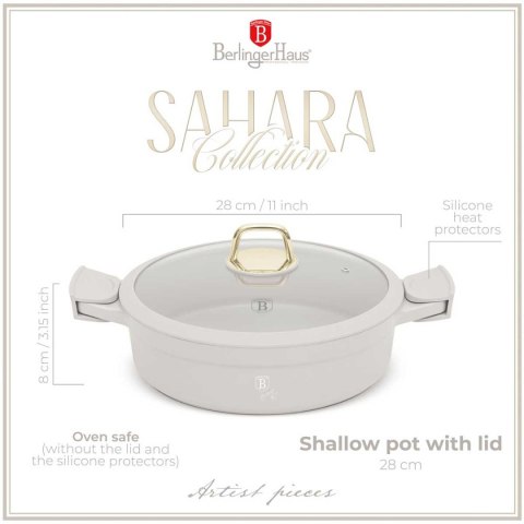 PŁASKI GARNEK TYTANOWY Z POKRYWĄ 28cm BERLINGER HAUS BH-7785 SAHARA