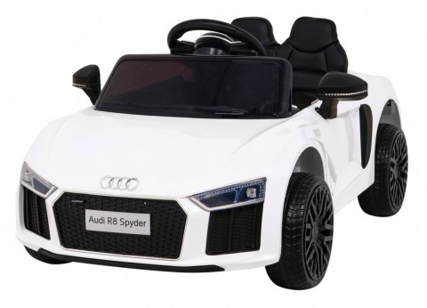 Audi R8 na akumulator dla dzieci Biały + Pilot + EVA + Wolny Start + MP3 LED Audi R8 na akumulator dla dzieci Biały + Pilot + EVA + Wolny Start + MP3 LED