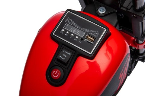 Motorek Chopper FASTER na akumulator dla dzieci Czerwony + Radio FM + Panel audio + LED Motorek Chopper FASTER na akumulator dla dzieci Czerwony + Radio FM + Panel audio + LED