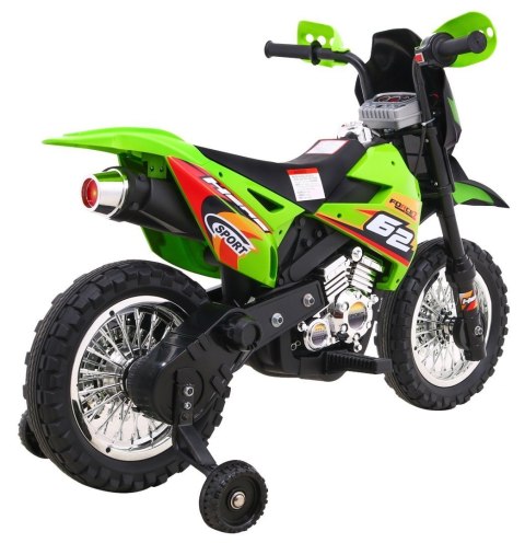 Motorek Cross dla dzieci Pojazd na akumulator Zielony + Pomocnicze kółka + Dźwięki LED Motorek Cross dla dzieci Pojazd na akumulator Zielony + Pomocnicze kółka + Dźwięki LED