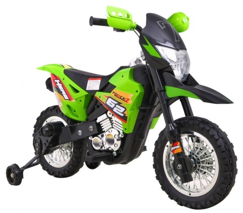 Motorek Cross dla dzieci Pojazd na akumulator Zielony + Pomocnicze kółka + Dźwięki LED Motorek Cross dla dzieci Pojazd na akumulator Zielony + Pomocnicze kółka + Dźwięki LED