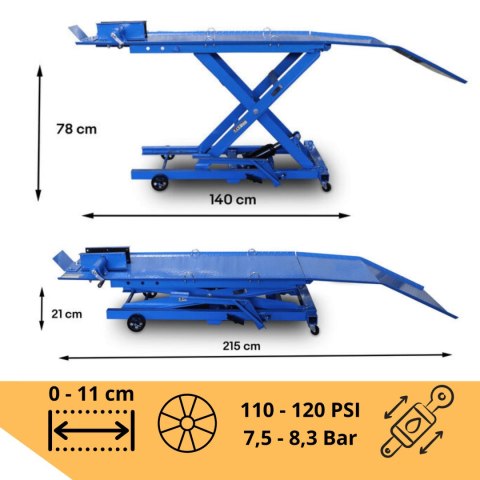 Podnosnik motocyklowy platformowy platforma 364 kg rampa serwisowa 21-78 cm Podnosnik motocyklowy platformowy platforma 364 kg rampa serwisowa 21-78 cm