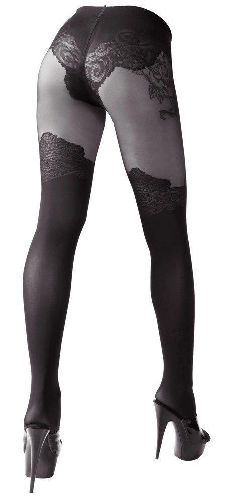 Cottelli LEGWEAR - Czarne Rajstopy Z Eleganckim Wzorem Nad Kolano 3 Cottelli LEGWEAR - Czarne Rajstopy Z Eleganckim Wzorem Nad Kolano 3