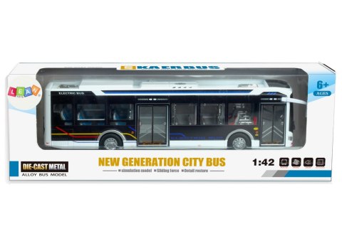 Elektryczny Autobus Miejski 1:42 Metalowy Światła Biały Elektryczny Autobus Miejski 1:42 Metalowy Światła Biały