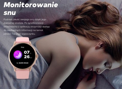 Smartwatch Damski GRAVITY GT12-5 Szary Pasek Silikonowy + Bransoleta Różowe Złoto
