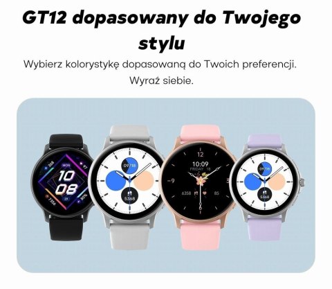 Smartwatch Damski GRAVITY GT12-5 Szary Pasek Silikonowy + Bransoleta Różowe Złoto