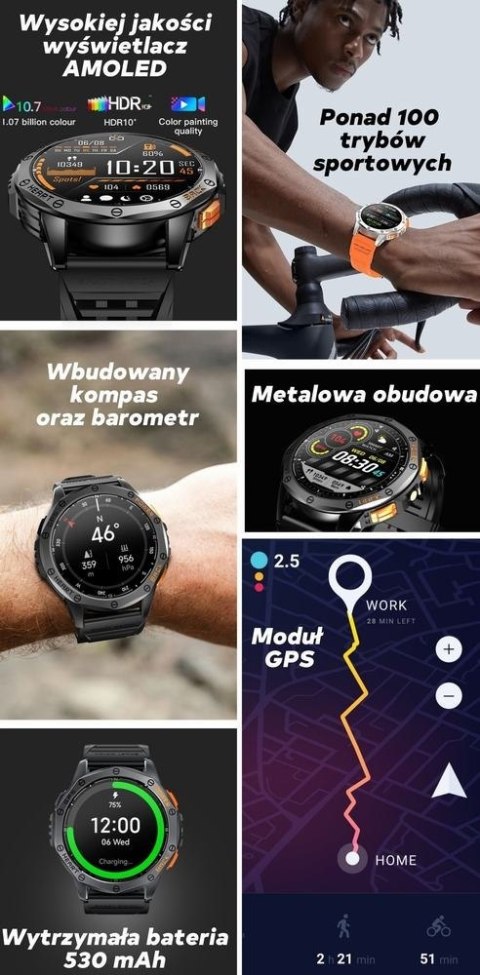 Smartwatch Męski GRAVITY GPS GT24-1 Czarny Pasek Silikonowy + Granatowy Pasek Silikonowy