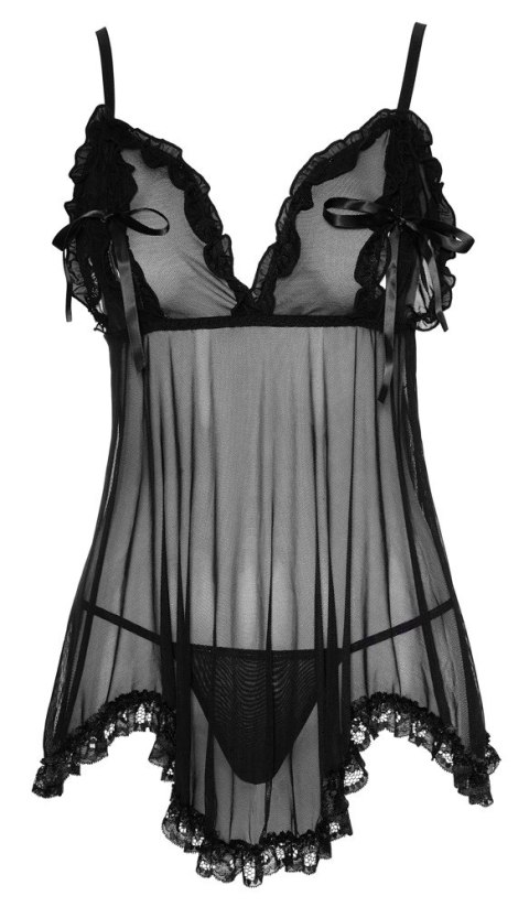 Cottelli LINGERIE - Gorąca Koszulka Nocna Z Siateczki Z Kokardkami + Stringi Czarne M Cottelli LINGERIE - Gorąca Koszulka Nocna Z Siateczki Z Kokardkami + Stringi Czarne M