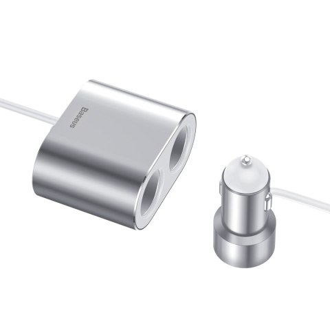 Rozdzielacz samochodowy 2x gniazdo zapalniczki 80W 2x USB-A 3.1A - srebrny