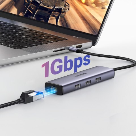 6w1 HUB adapter USB-C - 3x USB-A 3.0 / HDMI / RJ45 / USB-C PD - szary