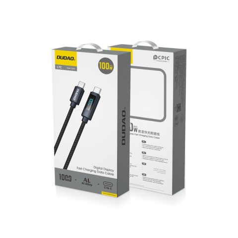 Kabel przewód L7C USB-A - USB-C 100W z wyświetlaczem LED 1m - czarny Kabel przewód L7C USB-A - USB-C 100W z wyświetlaczem LED 1m - czarny