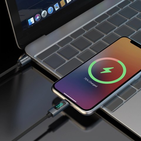 Kabel przewód L7C USB-A - USB-C 100W z wyświetlaczem LED 1m - czarny Kabel przewód L7C USB-A - USB-C 100W z wyświetlaczem LED 1m - czarny