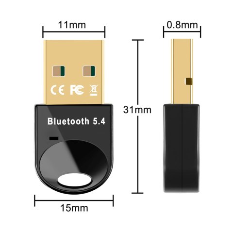 Mini adapter odbiornik nadajnik Bluetooth 5.4 USB-A do komputera - czarny Mini adapter odbiornik nadajnik Bluetooth 5.4 USB-A do komputera - czarny
