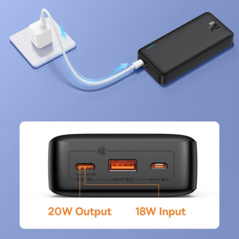 Powerbank 20000mAh Airpow 20W z kablem USB-A - USB-C 50cm - czarny