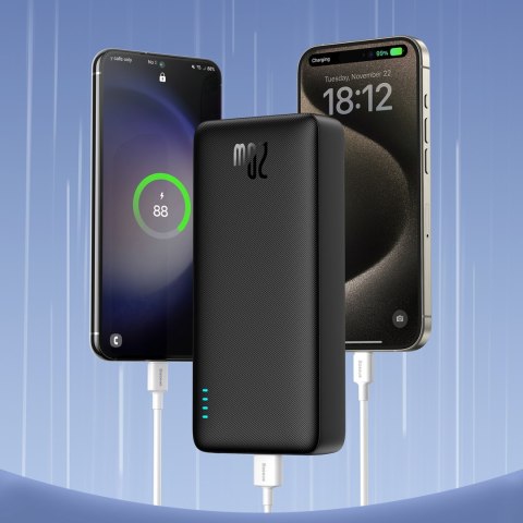 Powerbank 20000mAh Airpow 20W z kablem USB-A - USB-C 50cm - czarny