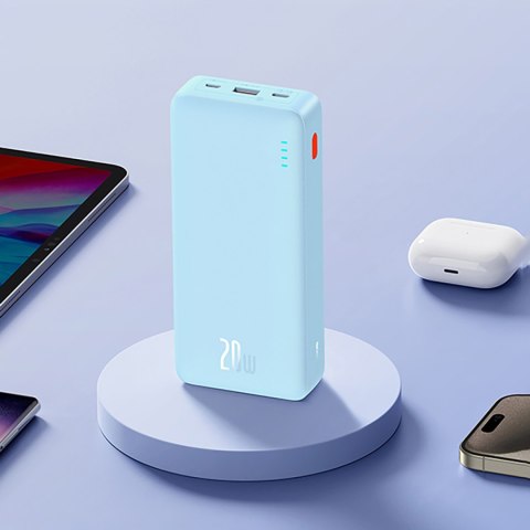 Powerbank 20000mAh Airpow 20W z kablem USB-A - USB-C 50cm - niebieski