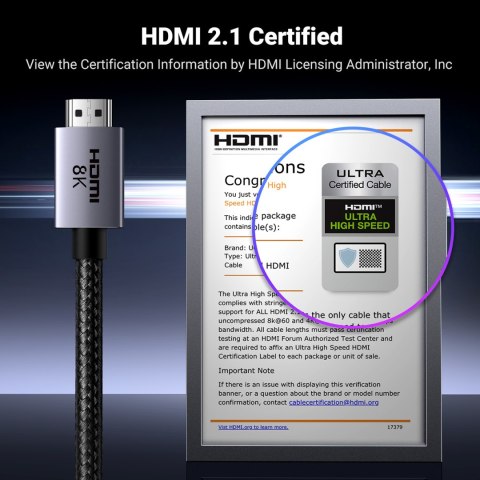 Kabel przewód HDMI 2.1 8K certyfikowany VRR QMS QFT ALLM 3m - szary Kabel przewód HDMI 2.1 8K certyfikowany VRR QMS QFT ALLM 3m - szary