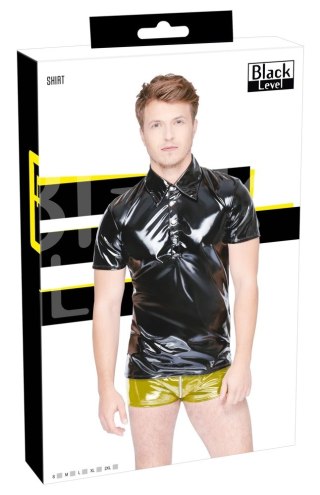 Black Level - Męska Czarna Koszulka Polo Z Połyskiem 2XL