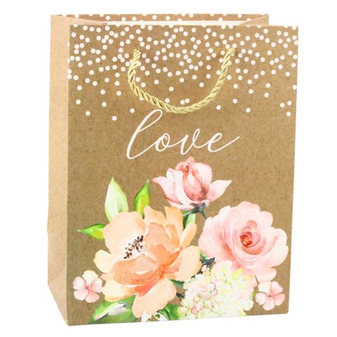 Torba Prezentowa Napis Love Kwiaty 23 x 18 x 10,5 cm Torba Prezentowa Napis Love Kwiaty 23 x 18 x 10,5 cm