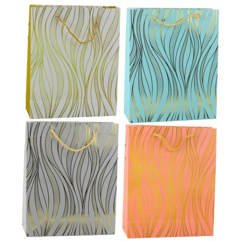 Torba Prezentowa Papierowa Linie Faliste Złote 32 x 26 x 12 cm Torba Prezentowa Papierowa Linie Faliste Złote 32 x 26 x 12 cm