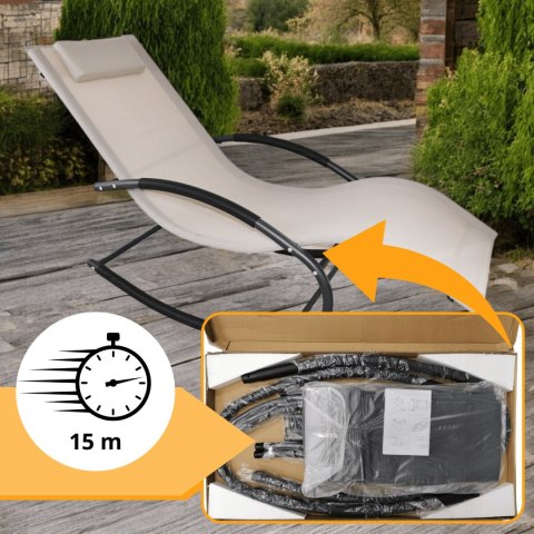 Leżak OGRODOWY bujany DESIGNERSKI beżowy textilene 150 kg elegancki na lata Leżak OGRODOWY bujany DESIGNERSKI beżowy textilene 150 kg elegancki na lata