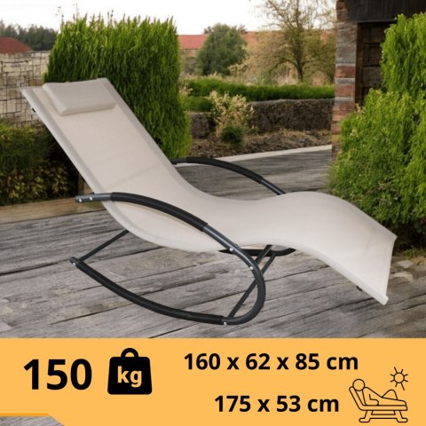 Leżak OGRODOWY bujany DESIGNERSKI beżowy textilene 150 kg elegancki na lata Leżak OGRODOWY bujany DESIGNERSKI beżowy textilene 150 kg elegancki na lata