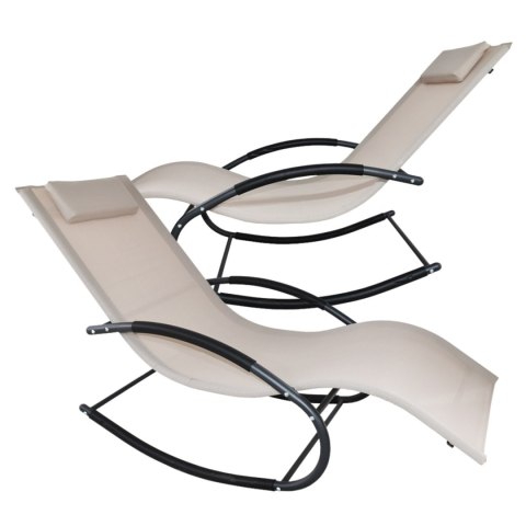Leżak OGRODOWY bujany DESIGNERSKI beżowy textilene 150 kg elegancki na lata Leżak OGRODOWY bujany DESIGNERSKI beżowy textilene 150 kg elegancki na lata