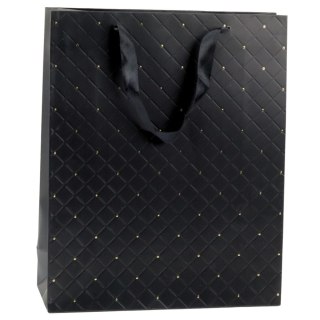 Torba Prezentowa Papierowa Elegancka Złote Kropki Czarna 32 x 26 x 10cm