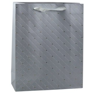 Torba Prezentowa Papierowa Szara Elegancka Złote Kropki 32 x 26 x 10cm