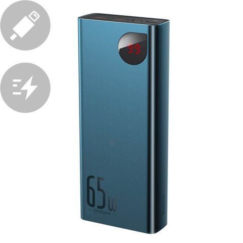 Adaman powerbank 2x USB 1x USB-C 1x microUSB 20000mAh 65W Quick Charge niebieski Adaman powerbank 2x USB 1x USB-C 1x microUSB 20000mAh 65W Quick Charge niebieski