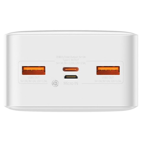 Bipow powerbank z szybkim ładowaniem 30000mAh kabel USB-A microUSB 0.25m biały