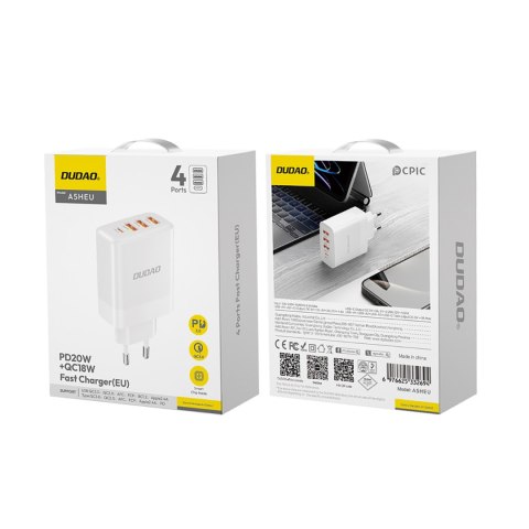 Ładowarka sieciowa 3x USB-A 1x USB-C PD 20W - biała Ładowarka sieciowa 3x USB-A 1x USB-C PD 20W - biała