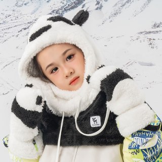 Rękawiczki narciarskie Panda dla dzieci i dorosłych rozmiar S - czarne/białe