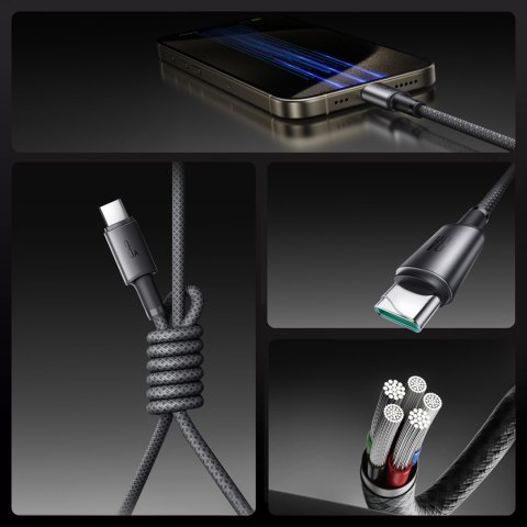 Kabel przewód USB-A - USB-C z organizerem uchwytem magnetycznym 1.2m - szary