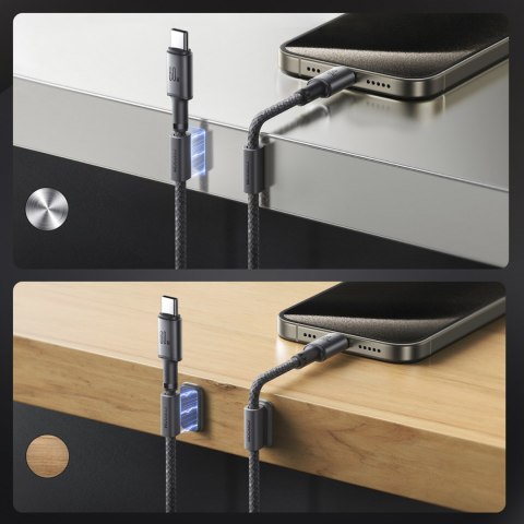 Kabel przewód USB-C - USB-C z organizerem uchwytem magnetycznym 1.2m - szary Kabel przewód USB-C - USB-C z organizerem uchwytem magnetycznym 1.2m - szary