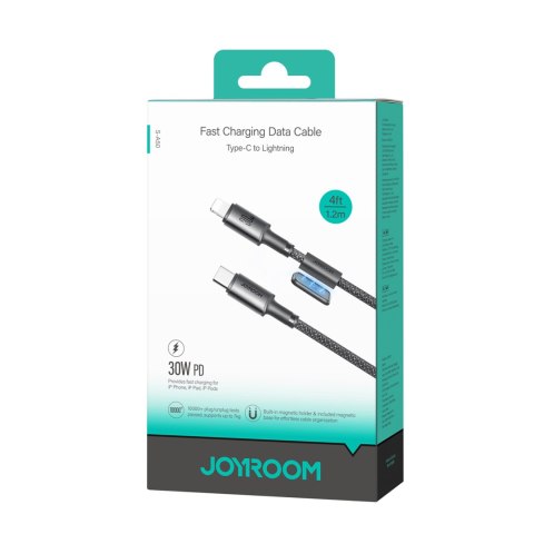Kabel przewód USB-C - iPhone Lightning z organizerem uchwytem magnetycznym 1.2m - szary Kabel przewód USB-C - iPhone Lightning z organizerem uchwytem magnetycznym 1.2m - szary