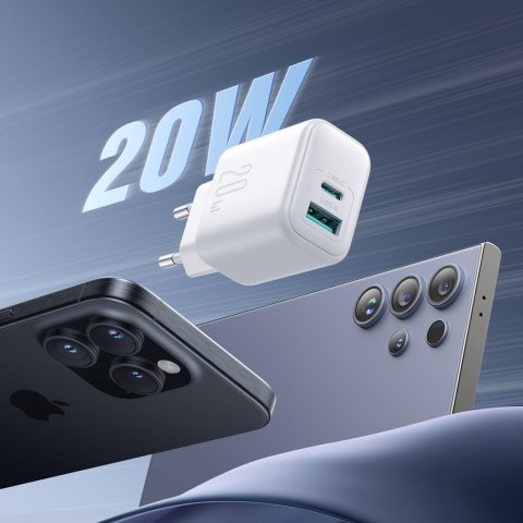 Ładowarka sieciowa USB-C USB-A 20W PD QC 3.0 - biała Ładowarka sieciowa USB-C USB-A 20W PD QC 3.0 - biała
