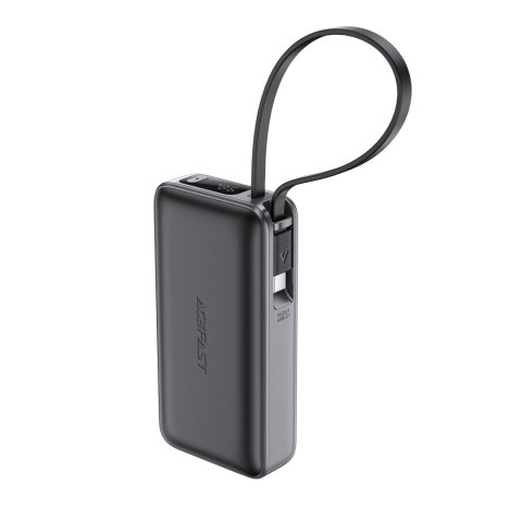 Powerbank 10000mAh PD30W z wbudowanym kablem USB-C - czarny