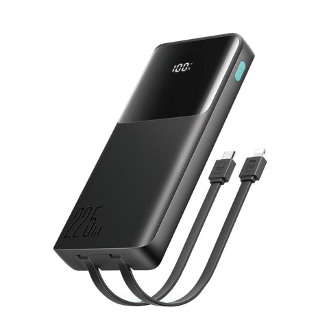 Powerbank 10000mAh z wbudowanymi kablami USB-C iPhone Lightning - czarny Powerbank 10000mAh z wbudowanymi kablami USB-C iPhone Lightning - czarny